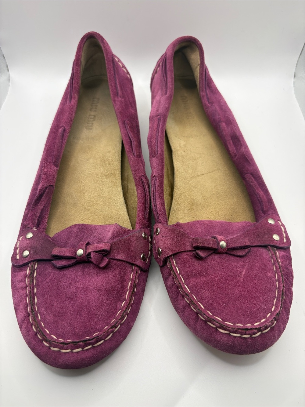Miu Miu Suede Bow Loafers Moccasins in Magenta Size 37 1/2 Italian